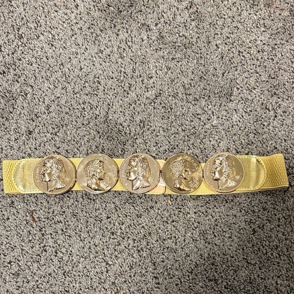 Gold Coin Medallion Elastic Waist Belt - Women